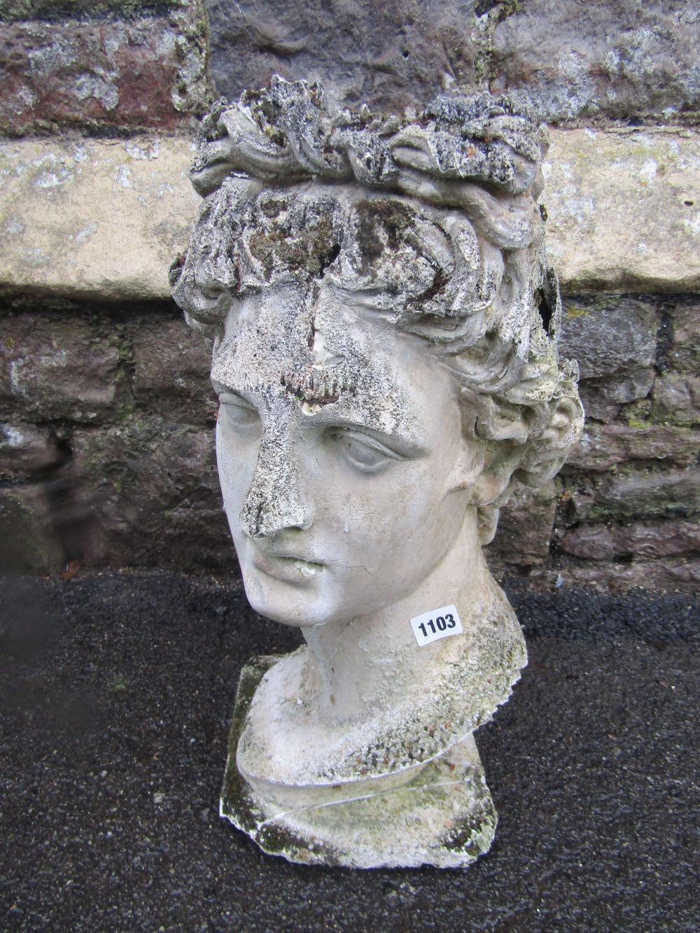 A weathered plaster bust of (AF), 50 cm high approx