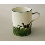 Wemyss Ware - Cylindrical mug 'Pheasants', impressed Wemyss, stamped Thomas Goode & Son, height 14cm