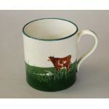 Wemyss Ware - Cylindrical mug 'Cow', impressed Wemyss, height 9cm approx