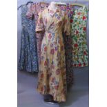 Five vintage ladies dresses, colourful bright prints