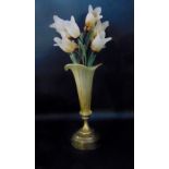 Interesting mottled glass and patinated cast metal table lamp in the form of a bunch of tulips, with