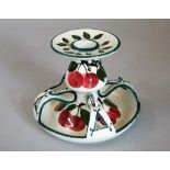 Wemyss Ware - Low Kintore Candlestick 'Cherry', impressed Wemyss ware, height 11cm approx