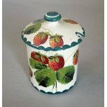 Wemyss Ware - Preserve Pot 'Strawberry', signed Wemyss, height 9cm approx (excl lid)
