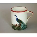 Wemyss Ware - Cylindrical mug 'Peacock', impressed Wemyss twice, height 13.5cm approx