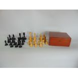 A good quality Jaques of London Staunton weighted chess set in box wood and ebony, max height 9cm