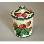 Wemyss Ware - Preserve Pot 'Strawberry', signed and impressed Wemyss, stamped Thomas Goode, height