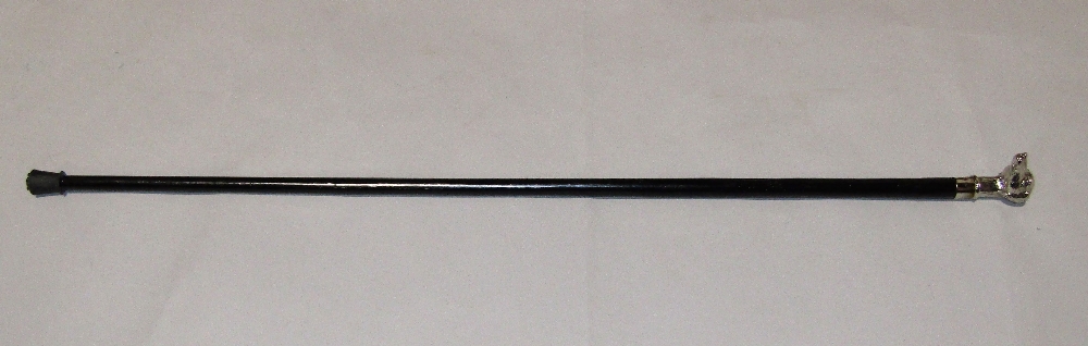 Ebonised walking stick with cast white metal dog head finial - Image 2 of 2