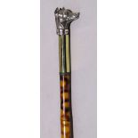 Bamboo walking stick with silver chihuahua finial