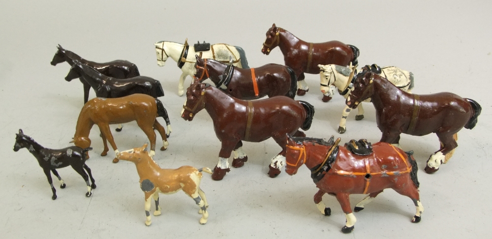 Collection of 13 W Britains farm and other horses, many in harness - Image 2 of 2