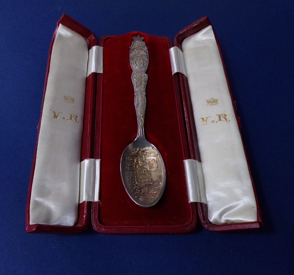 'The Victorian Sexagenary Souvenir Spoon' with original red leather box with twin doors and baize