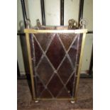 A brass framed hall/porch lantern with leaded diamond quarry tinted panels and cast acorn feet