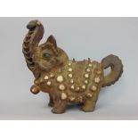 Interesting Eastern, possibly Indian, cast metal study of an elephant inlaid with various shells,