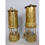 Two brass miners lamps marked Lancaster Steam Co Colliery and Hockley Lamp and Limelight Co (2)