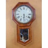 American style rosewood two train drop dial ogee wall clock, 80 cm long