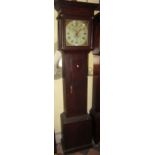 A Georgian longcase clock, the pine case with original simulated mahogany grained moulding, the