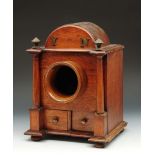 Late 19th century oak ballot box of architectural form, fitted with a brass Y and N with turned