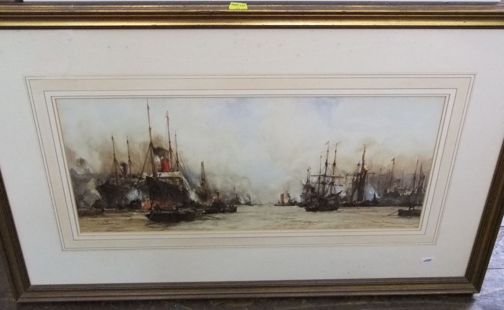 G Graham - Study of a harbour, watercolour, signed and dated 1916, 25 x 35cm, in moulded gilt frame, - Image 4 of 4
