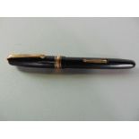 A vintage Waterman fountain pen with original 14ct, number 5, nib lever, fill action, black