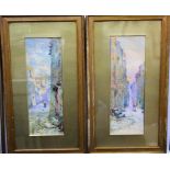 Marius Hubert - Robert (1885-1966) - A pair of continental street scenes with figures, watercolours