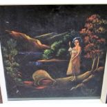 An unusual pair of 20th century paintings on black velvet of New Zealand interest scenes,