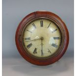 19th century mahogany fronted postmans dial, the painted dial with Roman numerals, with weight and