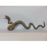 Cast bronze study of a snake with open mouth and teeth, 45cm long