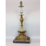 Continental cast brass and pewter table lamp, decorated with cherubs and other classical stylings