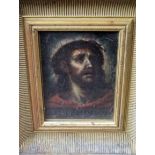 19th century school - Study on canvas laid onto wooden panel of the head of Christ, inscribed Ecce