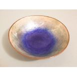 Paolo Di Poli enamelled copper bowl with mottled green and blue colours, 15 cm diameter