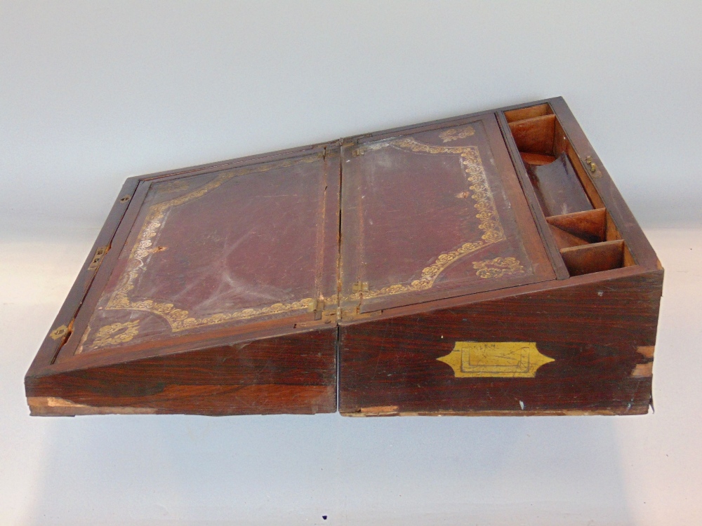 19th century mahogany and brass boulle work writing slope with recessed handles, the hinged lid