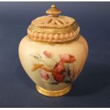 A Royal Worcester blush ivory pot pourri vase and pierced cover, with painted decoration of