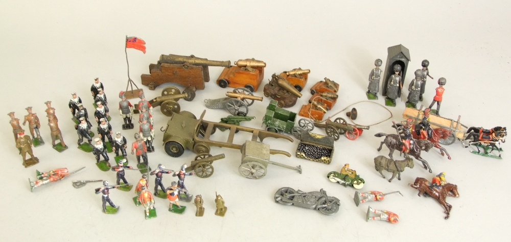 Quantity of misc lead soldiers, part military figures and vehicles, together with brass and other