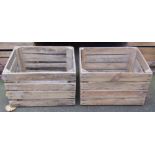Twelve rustic wooden crates of rectangular open slatted form, 50 cm long x 40 cm wide x 32 cm deep