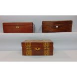 Three various 19th century and later wooden boxes to include a box wood inlaid writing slope and