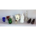 Seven Victorian night light holders, cut glass scent bottle with silver collar and a Doulton Diamond