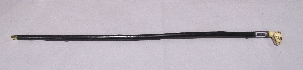 Ebonised walking stick with carved bull dog head finial with glass eyes - Image 2 of 2