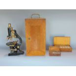 An interesting laboratory lot to include a good cased Leitz microscope, with lenses and