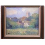 Roy Hewish - (20th century British) - View at Sherston, oil on board, signed and inscribed verso