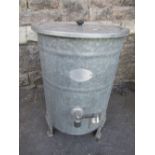 A vintage Burco boiler of cylindrical form with pronounced tap and Art Deco style legs