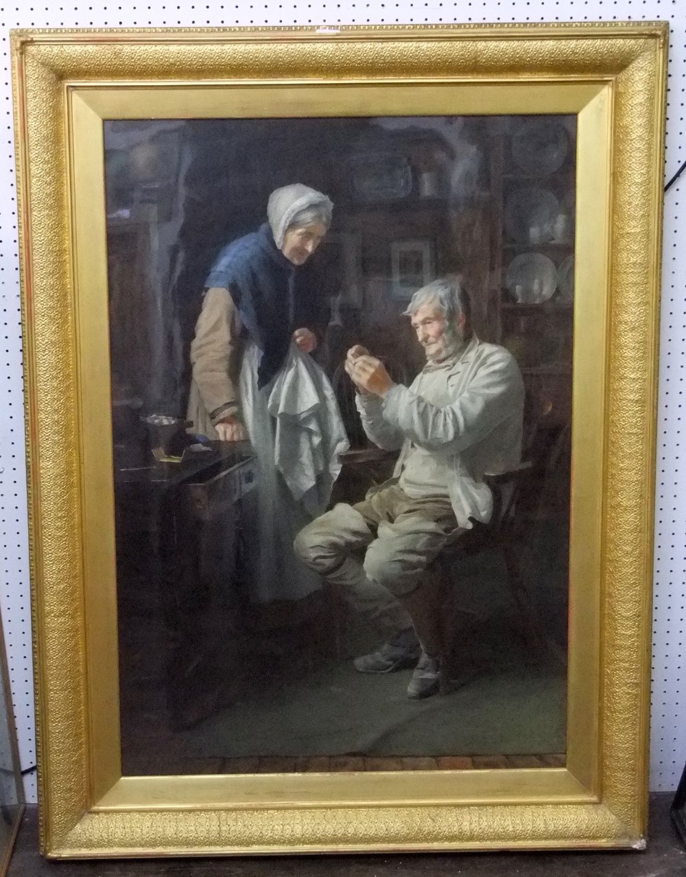 James Hayllar British 1829-1920 - Interior scene with elderly couple, he threading a needle - The - Image 2 of 4