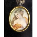 19th century school - Miniature portrait of oval form showing a young woman in classical style