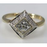 A 9ct princess cut topaz and diamond ring, size P, 2.5g