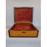 19th century satinwood and rosewood cross banded box, the hinged lid enclosing a baize lined