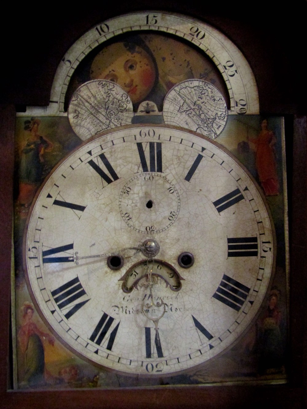 A Georgian longcase clock, cross banded within rosewood and further string inlaid detail, the hood - Image 2 of 2