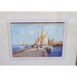 AD Bell (20th century British school) - harbour scene with fishermen, watercolour and body colour,