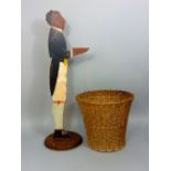 A wooden free standing dumb waiter, in the form of a butler, 84cm high, together with a further