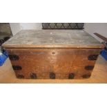 A small 19th century pine box with hinged lid, the contents to include a pair of vintage boxed ice