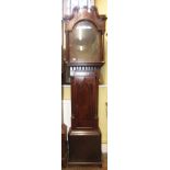 A Regency mahogany longcase clock case with string banded detail, the trunk with reeded column