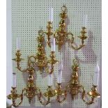 Set of four matching brass twin branch wall lights, 41 cm high (4)