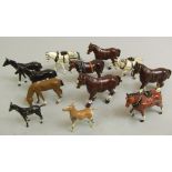 Collection of 13 W Britains farm and other horses, many in harness